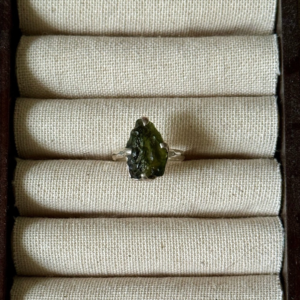 Sterling Silver Raw Moldavite Ring